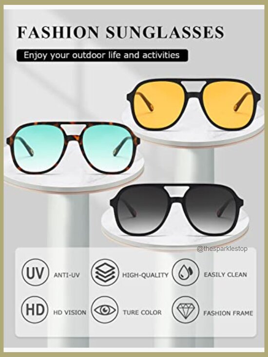 Retro Square Aviator Sunglasses Double Bridge UV400 Protection main image 5
